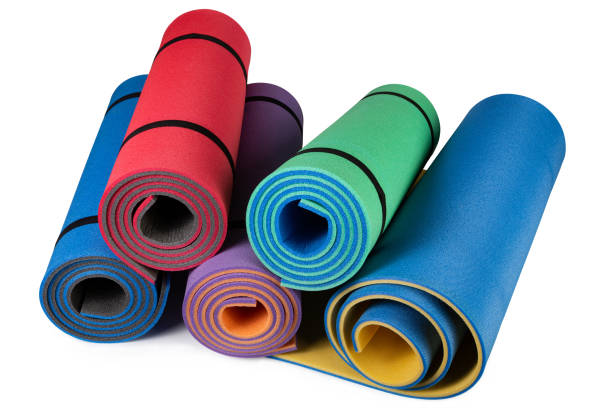 istock five colored sport mats in rolls, on a white background, karemat 1226791710