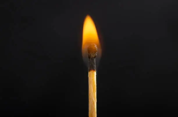 Close-up of the flame from a lit match.