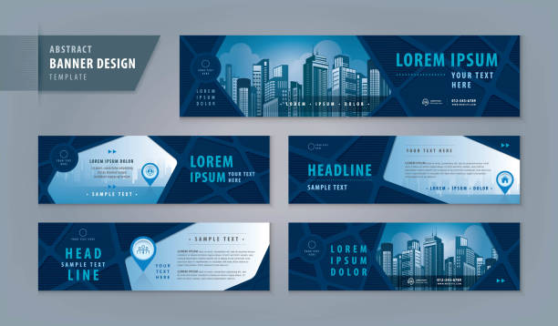 Abstract banner design web template Set, Horizontal header web banner Abstract banner design web template Set, Horizontal header web banner. Modern Geometric Road map cover header background for website design, Social Media Cover ads banner, location, pin, pointer, timeline banner templates stock illustrations