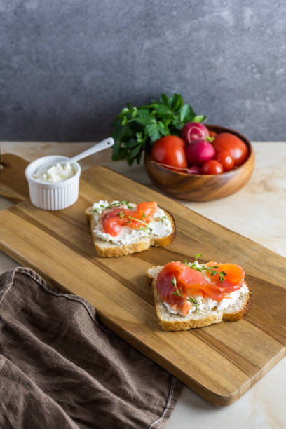 istock Sandwiches with red fish and cottage cheese 1226795314