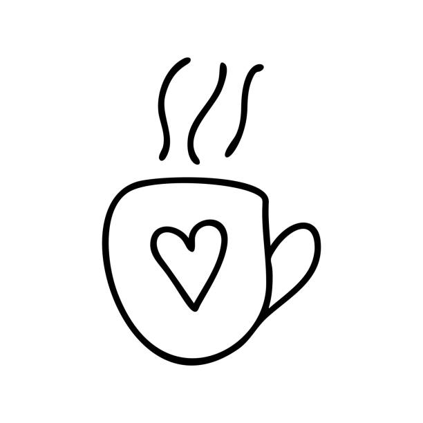 симпатичные руки обращается каракули простой значок чашки с сердцем. изолирован на белом фоне. иллюстрация векторного запаса. - чайная чаша stock illustrations