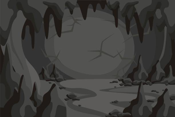 istock Cartoon horror cave tunnel landscape vector graphic illustration 1226796175