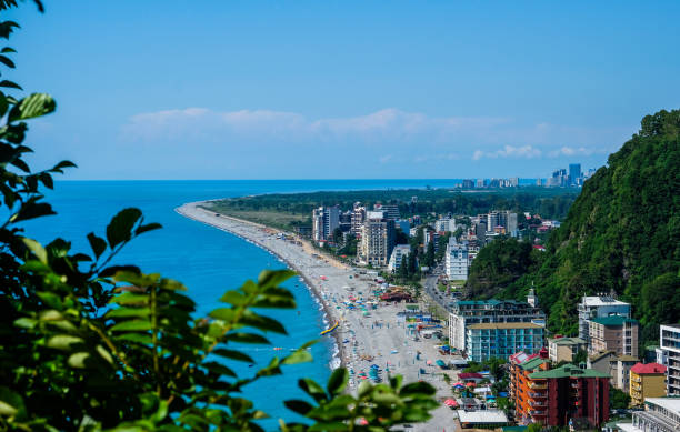Areal panorama of Kvariaty and Batumi city, Georgia. View on town near sea. Blue water and long beach. batumi stock pictures, royalty-free photos & images
