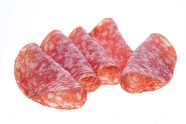 Slices of salami - white background