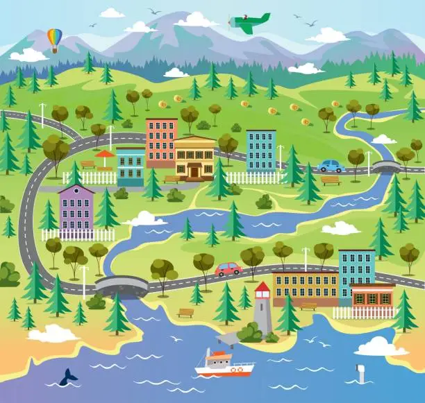 Vector illustration of City landscape with building parks and roads