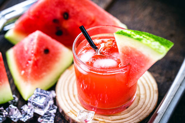 brazilian caipirinha, typical brazilian cocktail made with watermelon, cachaça and sugar. traditional drink from brazil known as caipifruta, a tropical summer drink. - caipiroska imagens e fotografias de stock