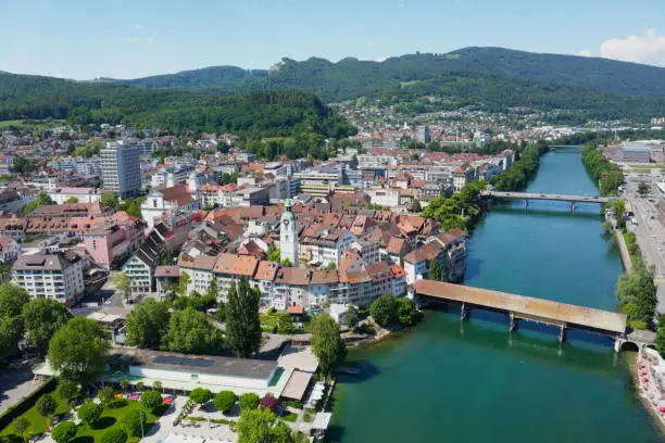 aerial view of Olten and Aare river