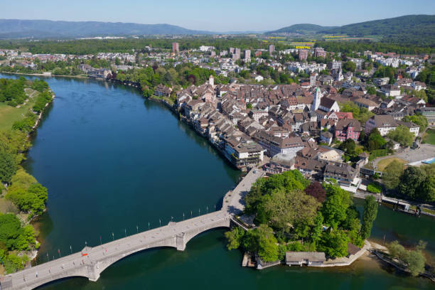 Rheinfelden aerial view of Rheinfelden (Switzerland) and Rhine river aargau canton photos stock pictures, royalty-free photos & images