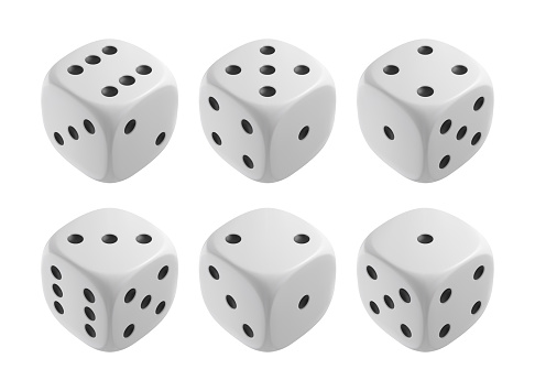 Realistic white dices. Casino and gambling design elements. Vector illustration