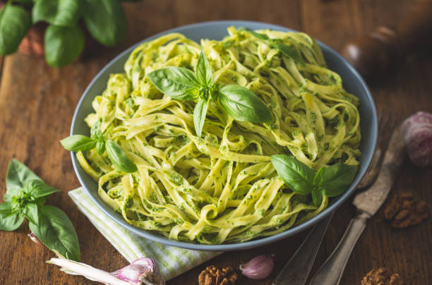istock Tagliatelle pasta with pesto sauce 1226805368