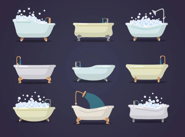 illustrations, cliparts, dessins animés et icônes de ensemble de différents types de tubes de bain mignons - bathtub