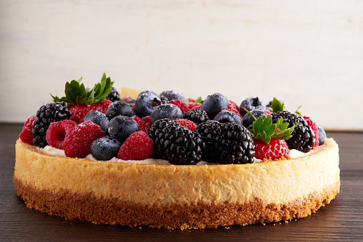 Berry tart, with raspberries, blueberries and blackberries.