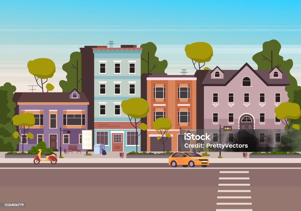 Small City Town Street Concept Vector Flat Graphic Design Cartoon  Illustration Stock Illustration - Download Image Now - iStock