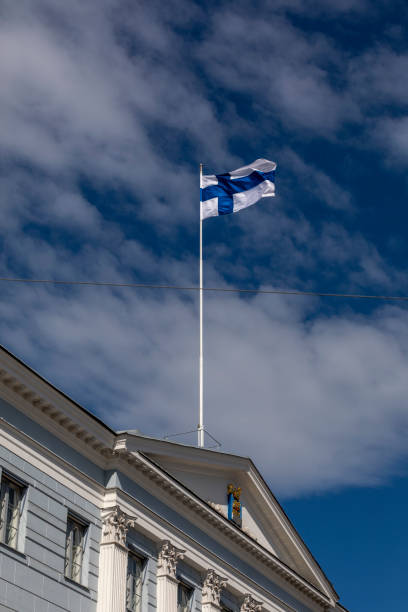 istock Finnish flag flying high in Helsinki on national holiday 1226807746