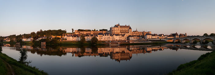 Amboise, Loire valley, France - panoramic evening view from Loire riverside to the old town of Amboise