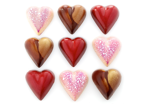 A series of Valentines Day chocolates.
