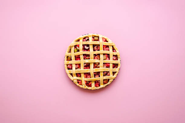 istock Lattice crust pie top view. Rhubarb-strawberry cake. 1226810902
