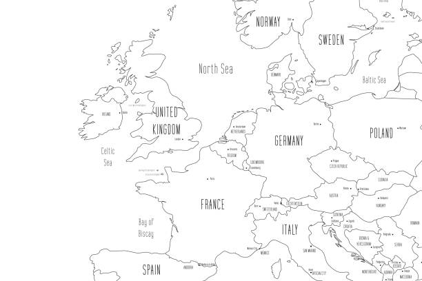 illustrations, cliparts, dessins animés et icônes de carte de l’europe occidentale. style de griffonnage tiré à la main. illustration de vecteur - netherlands map cartography silhouette