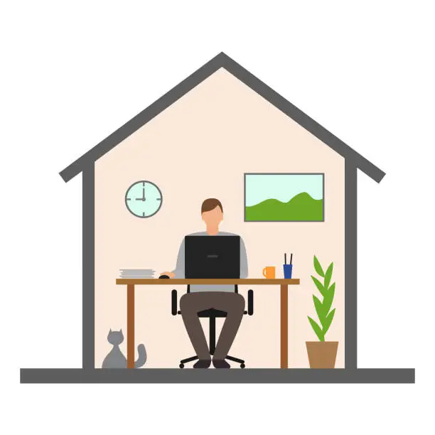 Vector illustration of Man working from home
