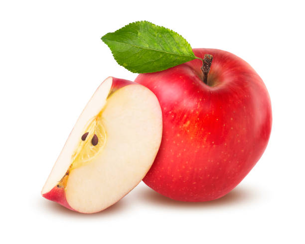 istock Ripe Red apples with Green Leaf isolated on white background 1226819841