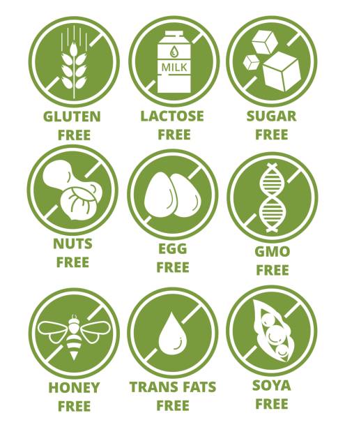 sammlung von zutaten-warnetiketten-symbolen - pollen grain stock-grafiken, -clipart, -cartoons und -symbole