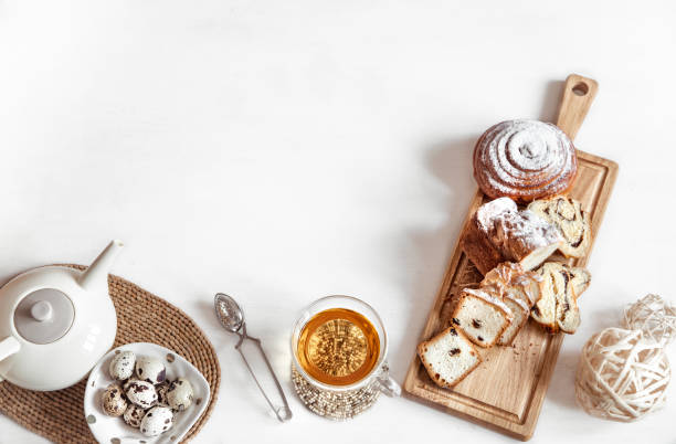 istock Breakfast or brunch with delicious pastries and Easter cookies. 1226820570