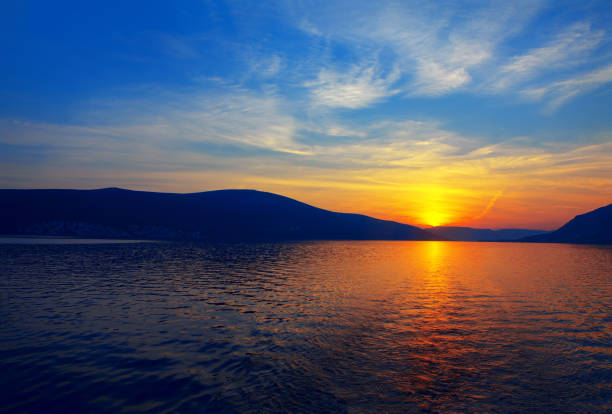 spectacular dusk over the mountains and sea