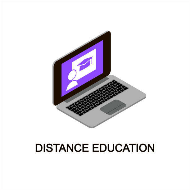 ilustrações de stock, clip art, desenhos animados e ícones de online learning and distance education 3d icon. isometric style computer illustration. isolated illustration laptop. - self lov