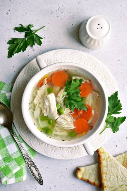 istock Chicken soup with vegetable in a white bowl 1226822788