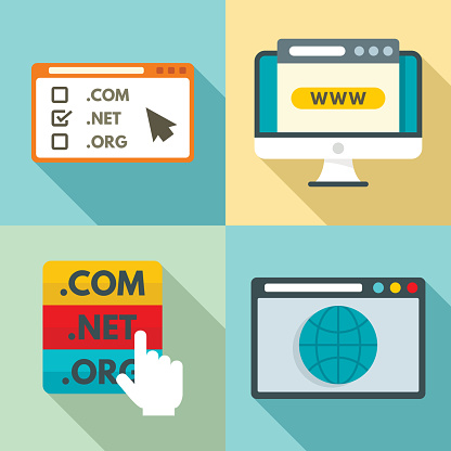 Domain icons set. Flat set of domain vector icons for web design