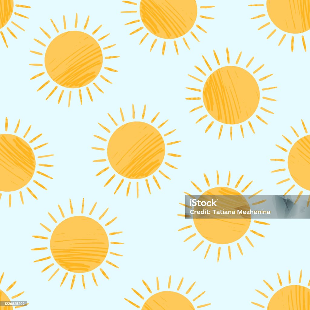 Cute Textured Cartoon Yellow Sun Pattern Stock Illustration - Download  Image Now - Summer, Sunlight, Backgrounds - iStock