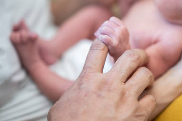 istock Newborn baby holding daddy's hand 1226825457