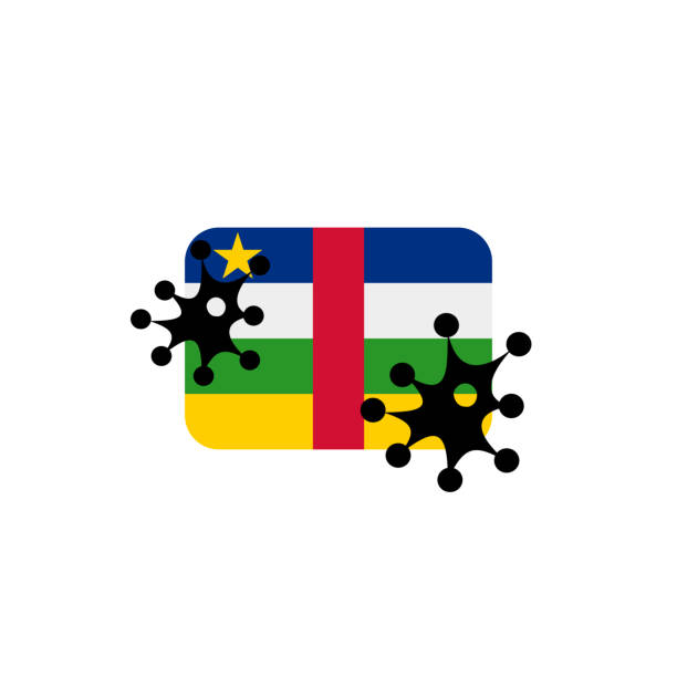 CAR hit by Coronavirus. Covid-19 impact nationwide. Virus attack on Central African Republic flag concept illustration on white background afryka stock illustrations