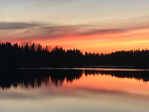 istock Majestic colorful sunset sky over forest lake 1226826323