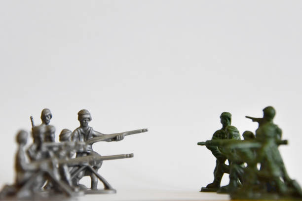 istock Plastic toy soldiers on white background. 1226827277
