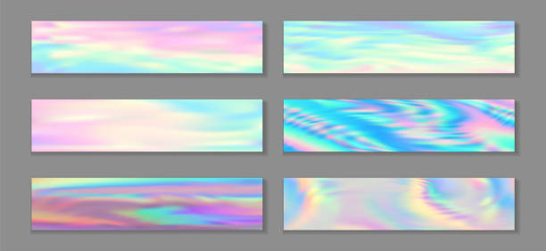 holografia nowoczesny banner poziomy gradient płynu jednorożca tła kolekcji wektorowej. dziewczęce - 5519 stock illustrations