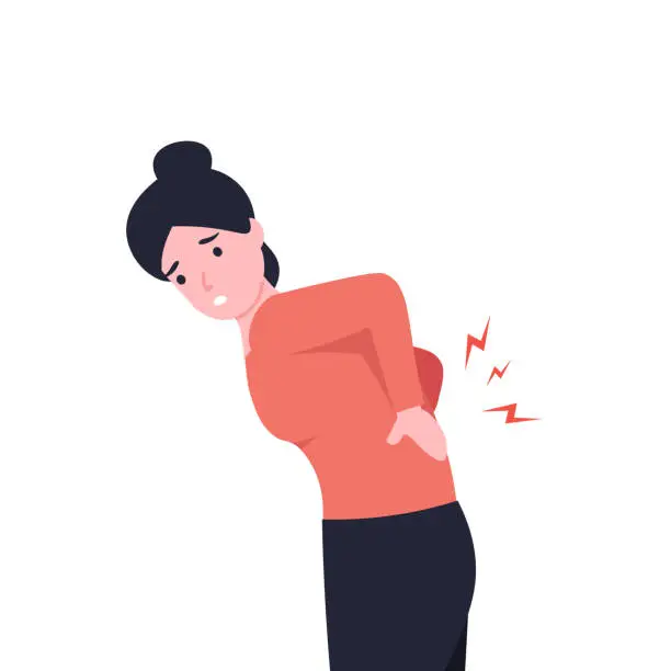 Vector illustration of girl with back pain