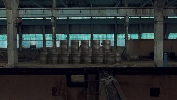 istock Oil barrel at an abandoned factory 1226830736