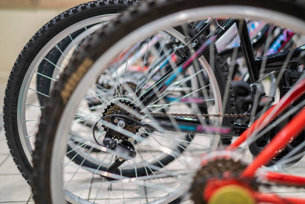 istock bicycle wheel, bicycles waiting in the store 1226834224
