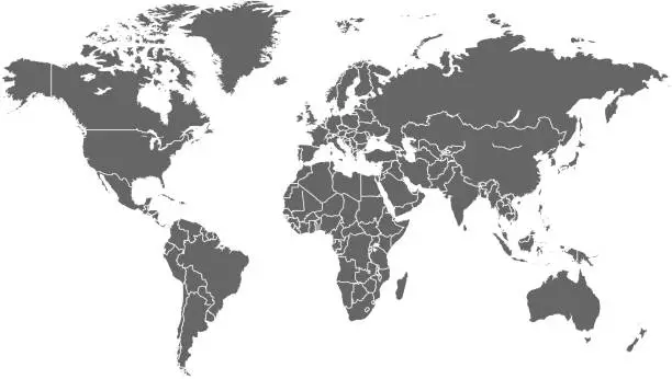 Vector illustration of World map. Geography concept. Background for travel. Logistics and transportation, business throughout the world. All continents. Europe, America, Australia and Asia.