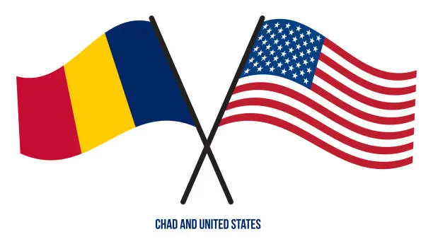 Vector illustration of Chad and United States Flags Crossed And Waving Flat Style. Official Proportion. Correct Colors