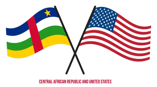 Vector illustration of Central African Republic and United States Flags Crossed And Waving Flat Style. Official Proportion