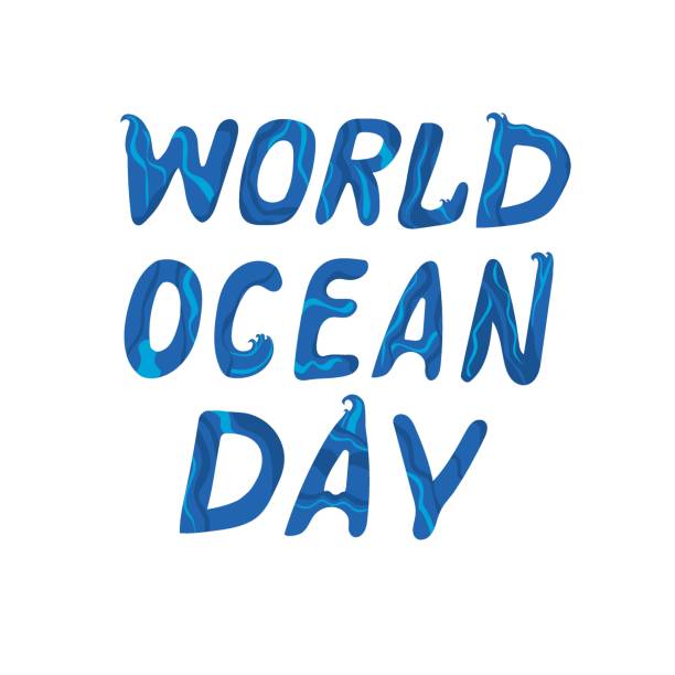 istock The text World Ocean Day or cute wave lettering isolated on white background for design, blue vector stock illustration with comic style letters for June 8 1226844833