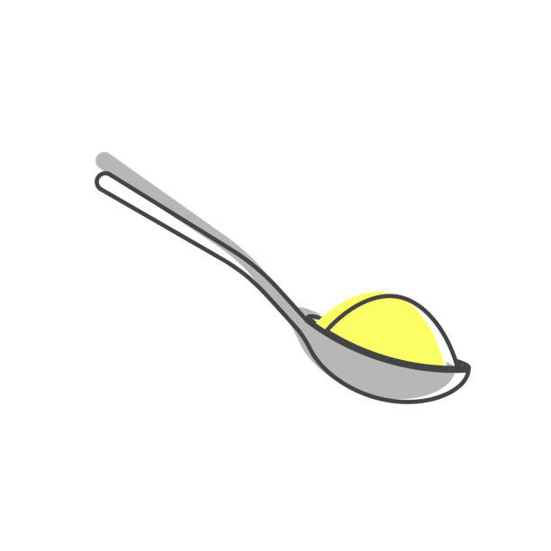 ilustraciones, imágenes clip art, dibujos animados e iconos de stock de icono vectorial de una cuchara con estilo de dibujos animados de azúcar o sal sobre fondo blanco aislado. - sugar spoon salt teaspoon