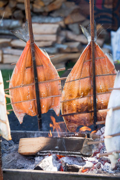 istock Fresh Grilled or Roasted Salmon Barbecue, Outdoor Fire Pit 1226850211