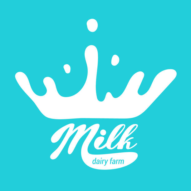 Milk circle badge and dairy labels with splashes and bolts. Milk badge with drop and splash for labels of package vector art illustration