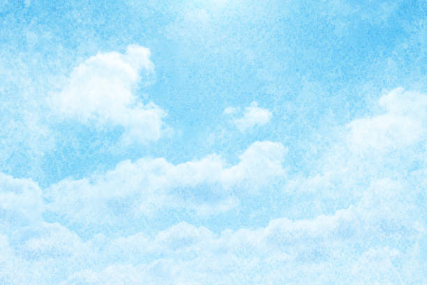 пастельные цвета летнего голубого неба и облако абстрактных на гранж акварели краска фон - небо иллюстрации стоковые фото и изображения