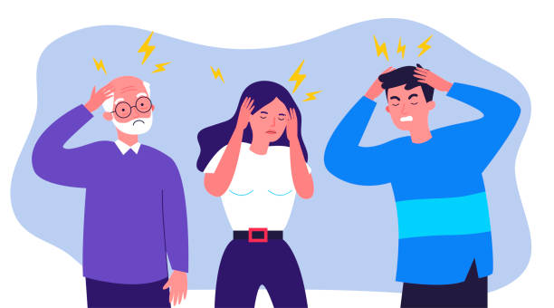 ilustrações de stock, clip art, desenhos animados e ícones de stressed people suffering from headache - headache pain men illness