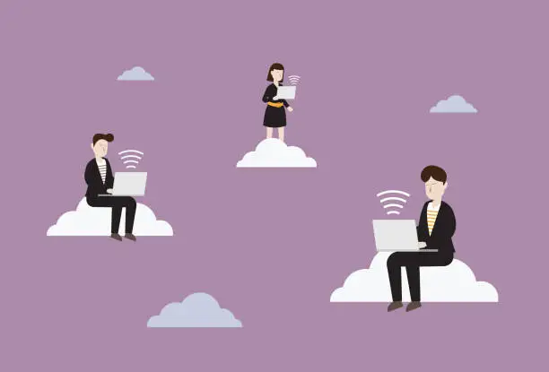 Vector illustration of Business people use wireless technology to work