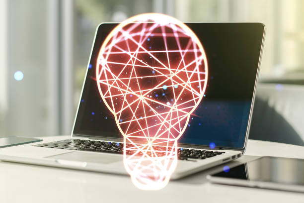 istock Creative idea concept with light bulb illustration on modern laptop background. Multiexposure 1226862336